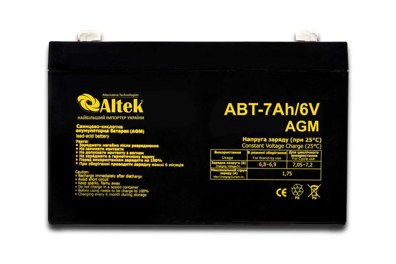 Акумулятор ALTEK ABT 7Ah 6V AGM 1 Акумулятор ALTEK ABT 7Ah 6V AGM