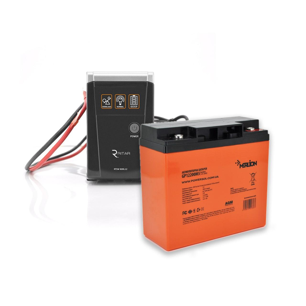 Комплект ДБЖ RITAR RTSW-500 LED з АКБ MERLION AGM 12V 40 Ah 1 Комплект ДБЖ RITAR RTSW-500 LED з АКБ MERLION AGM 12V 40 Ah