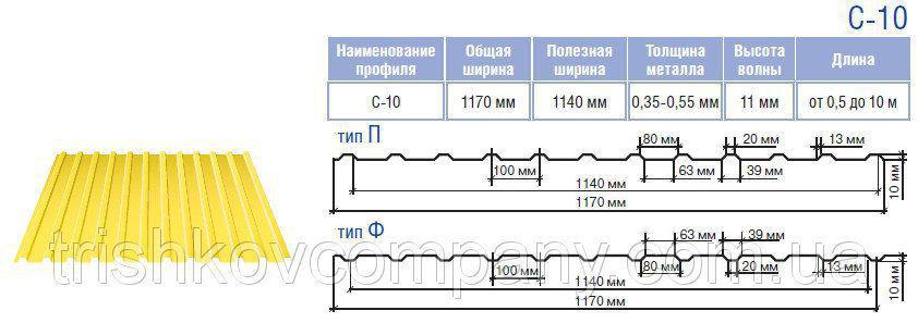 Профнастил С-10 RAL 8017 (коричневый) МАТ 0,45 Китай 1 Профнастил С-10 RAL 8017 (коричневый) МАТ 0,45 Китай