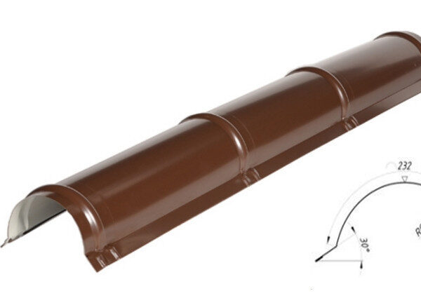 Планка конька круглого 0,45 мм глянец (Южная Корея) 2 метра