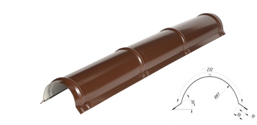 Планка конька круглого 0,45 мм глянец (Южная Корея) 2 метра 1 Планка конька круглого 0,45 мм глянец (Южная Корея) 2 метра