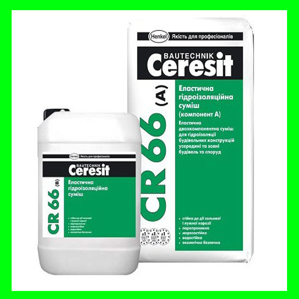 Ceresit CR-66, гидроизоляционная смесь двухкомпонентная эластичная 17 кг + 5л 1 Ceresit CR-66, гидроизоляционная смесь двухкомпонентная эластичная 17 кг + 5л