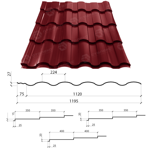 Металлочерепица VALENCIA 0,50 мм PEMA RAL 3005 Италия