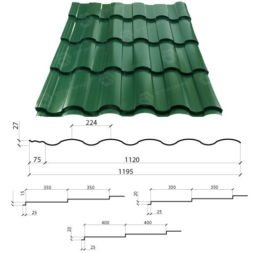 Металлочерепица VALENCIA 0,45 мм PE RAL 6005 Словакия