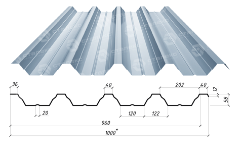 Профнастил несущий ПС 60 1 мм оцинкованный Украина