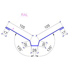 Ендовая планка декоративная большая 310 мм раскрой Ral 0,5 мм