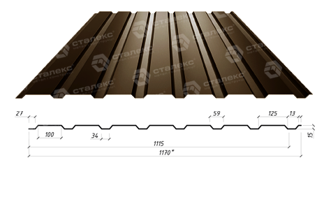 Профнастил ПС 15 А / 0,5 мм / RAL 8017 Коричневый / Matt / Arcelor Mittal
