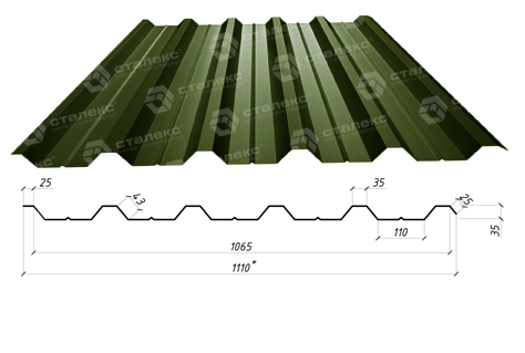 Профнастил НС-35 0,5 мм RAL 6020 ARVEDI Италия