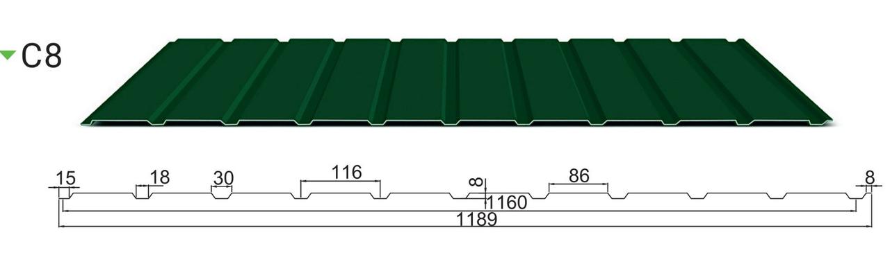 Профнастил С-8 0,35 Алмет RAL 1 Профнастил С-8 0,35 Алмет RAL
