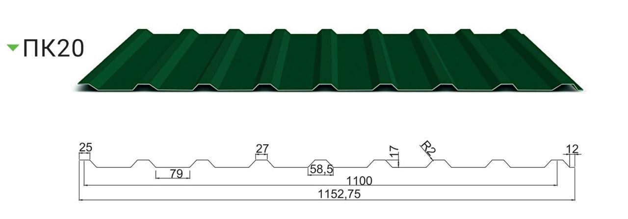 Профнастил ПК 20 0,65 мм Алмет RAL 1 Профнастил ПК 20 0,65 мм Алмет RAL