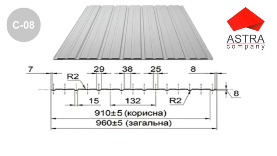 Профнстил С-8 Астра 0.25 мм / RAL 1 Профнстил С-8 Астра 0.25 мм / RAL