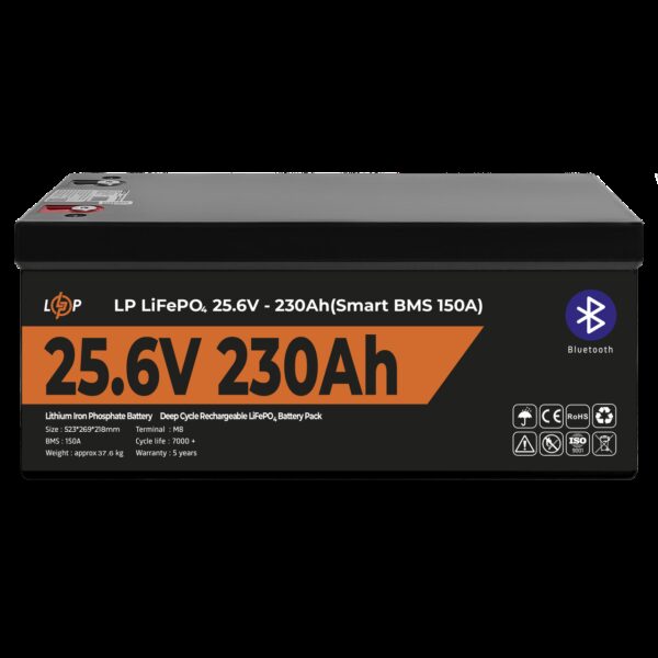Аккумулятор LP LiFePO4 25,6V - 230 Ah (5888Wh) (Smart BMS 150А) с BT пластик