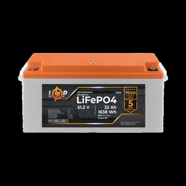Аккумулятор LP LiFePO4 51,2V - 32 Ah (1638Wh) (BMS 64A/32А) пластик LCD Smart BT