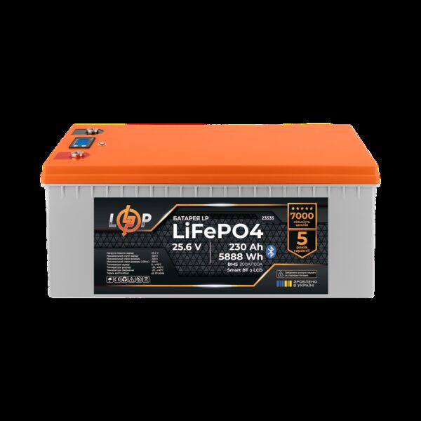 Аккумулятор LP LiFePO4 25,6V - 230 Ah (5888Wh) (BMS 200A/100А) пластик LCD Smart BT