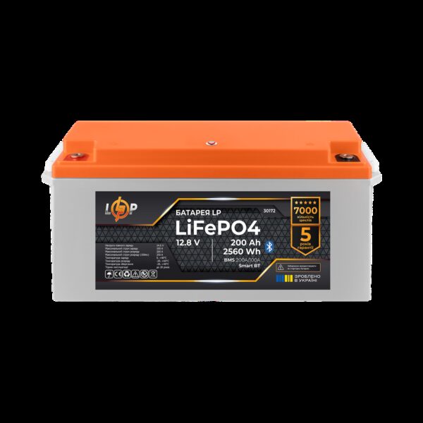 Аккумулятор LP LiFePO4 12,8V - 200 Ah (2560Wh) (BMS 200A/100А) пластик Smart BT