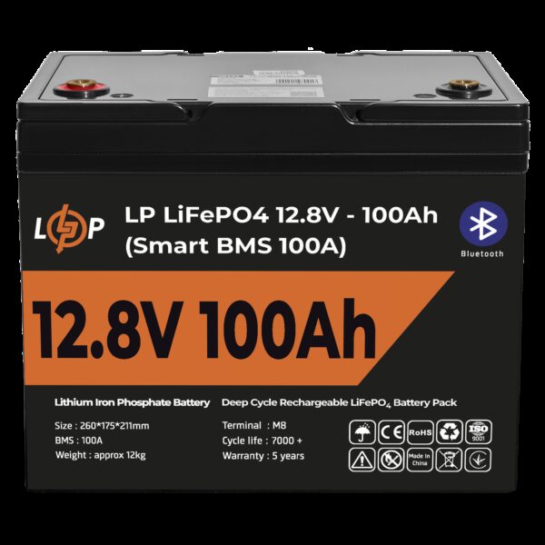 Аккумулятор LP LiFePO4 12V (12,8V) - 100 Ah (1280Wh) (Smart BMS 100А) с BT пластик
