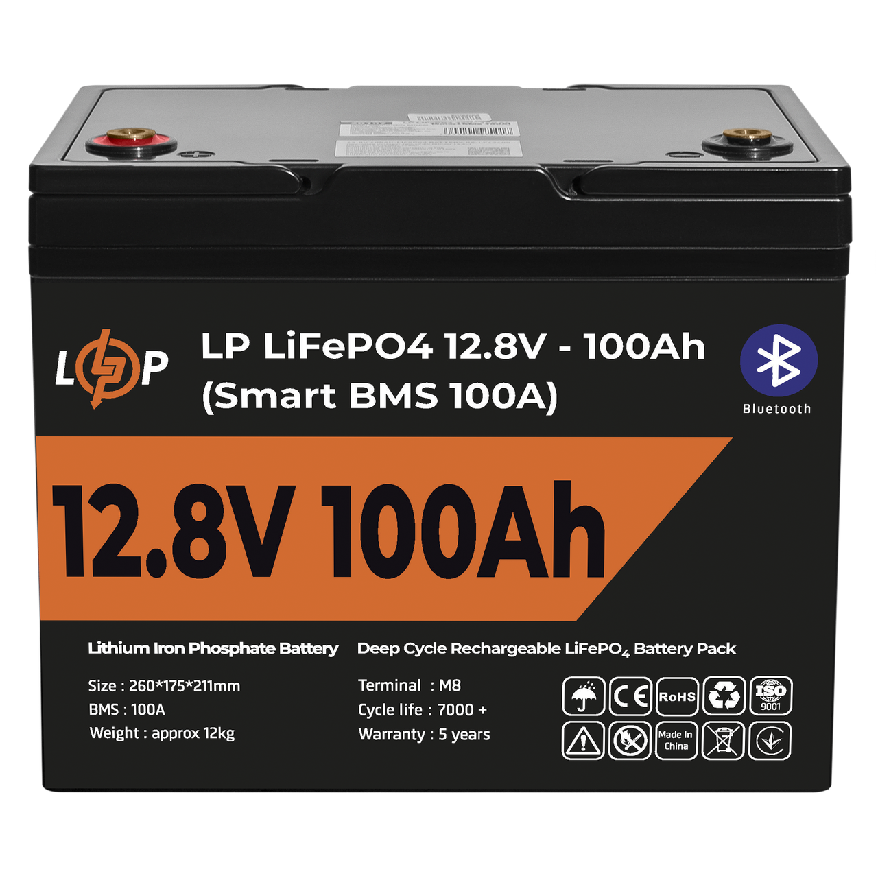 Аккумулятор LP LiFePO4 12V (12,8V) - 100 Ah (1280Wh) (Smart BMS 100А) с BT пластик 1 Аккумулятор LP LiFePO4 12V (12,8V) - 100 Ah (1280Wh) (Smart BMS 100А) с BT пластик