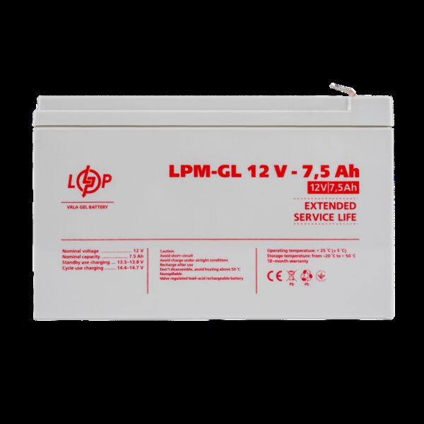 Аккумулятор гелевый LPM-GL 12V - 7.5 Ah