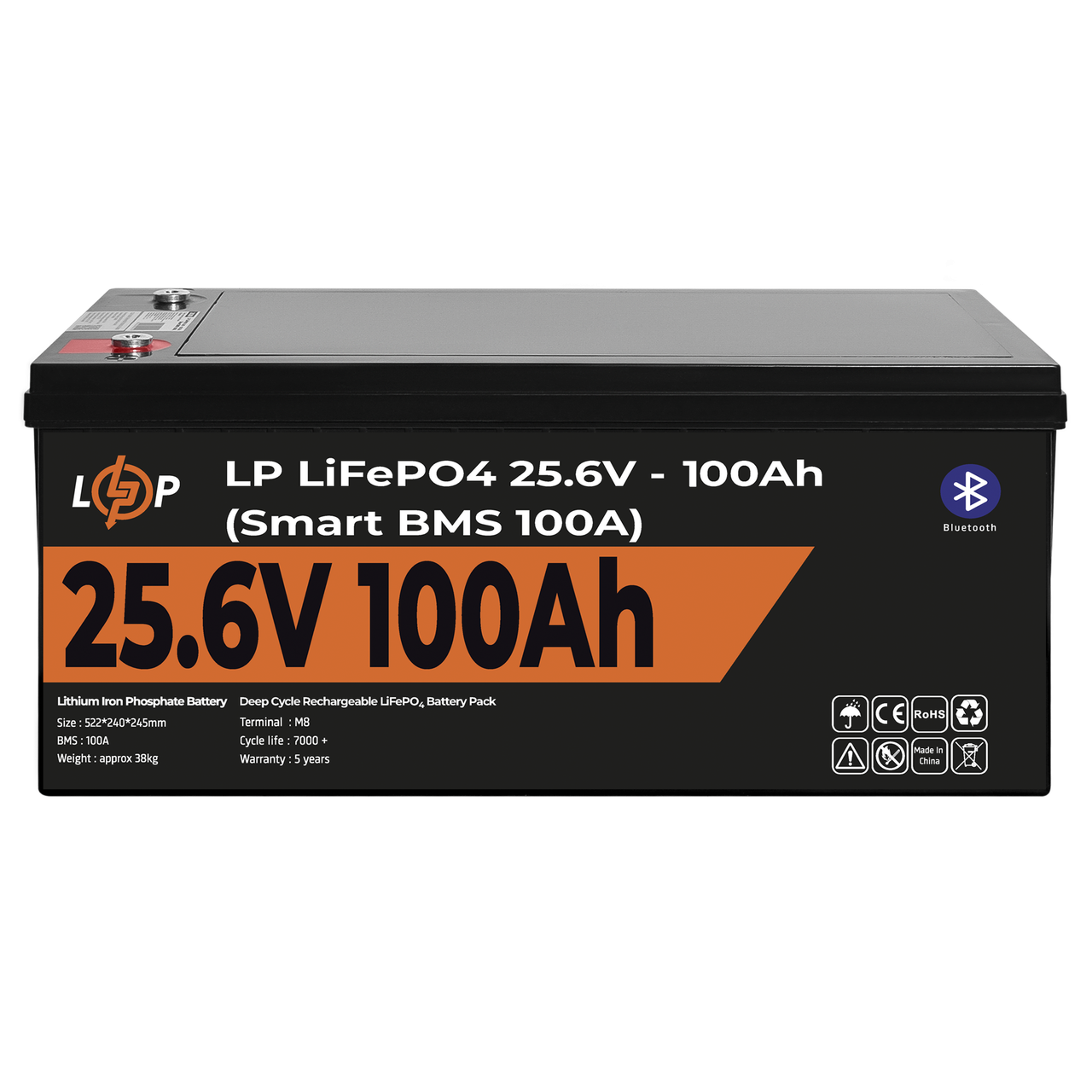 Аккумулятор LP LiFePO4 24V (25,6V) - 100 Ah (2560Wh) (Smart BMS 100А) с BT пластик 1 Аккумулятор LP LiFePO4 24V (25,6V) - 100 Ah (2560Wh) (Smart BMS 100А) с BT пластик