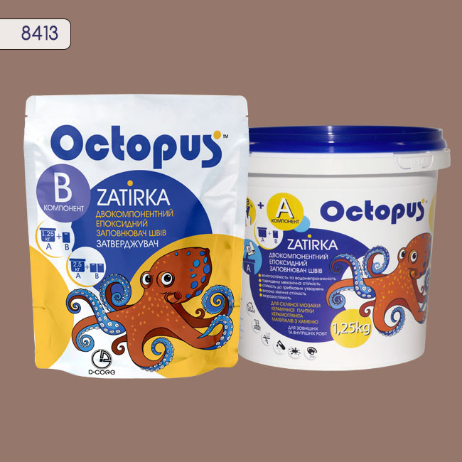 Двухкомпонентная эпоксидная затирка фуга для плитки и мозаики ТМ "OCTOPUS", цвет мокко 1,25 кг. 1 Двухкомпонентная эпоксидная затирка фуга для плитки и мозаики ТМ "OCTOPUS", цвет мокко 1,25 кг.