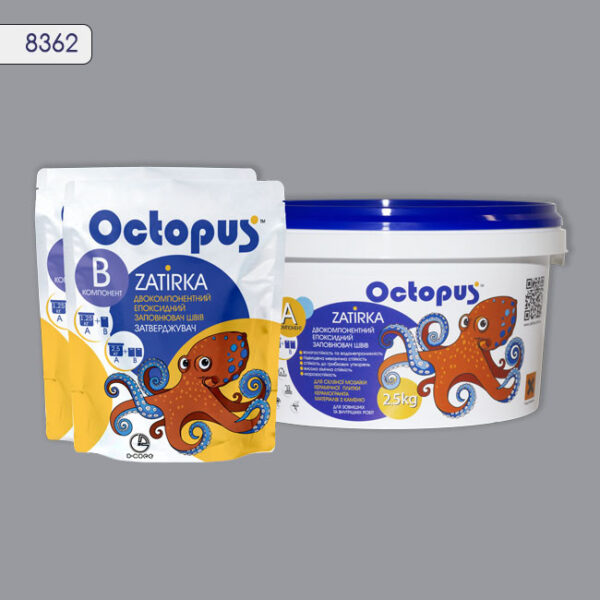 Двухкомпонентная эпоксидная затирка фуга для плитки и мозаики ТМ "OCTOPUS", цвет серебряный 2,5 кг.