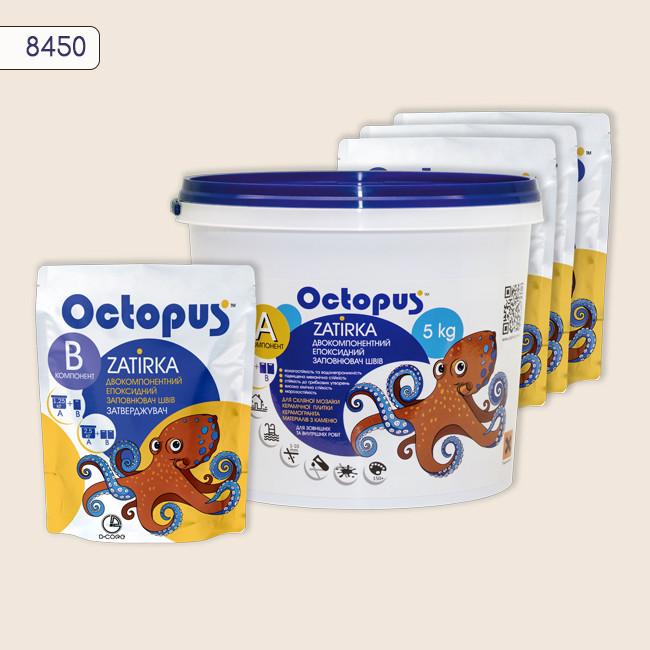 Двухкомпонентная эпоксидная затирка фуга для плитки и мозаики ТМ "OCTOPUS", цвет шампань 5 кг. 1 Двухкомпонентная эпоксидная затирка фуга для плитки и мозаики ТМ "OCTOPUS", цвет шампань 5 кг.