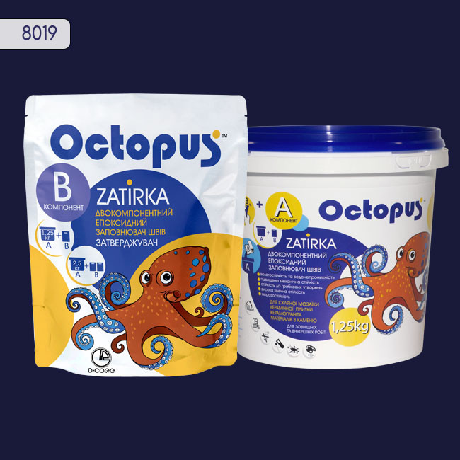 Двухкомпонентная эпоксидная затирка фуга для плитки и мозаики ТМ "OCTOPUS", цвет 8019 1,25 кг 1 Двухкомпонентная эпоксидная затирка фуга для плитки и мозаики ТМ "OCTOPUS", цвет 8019 1,25 кг