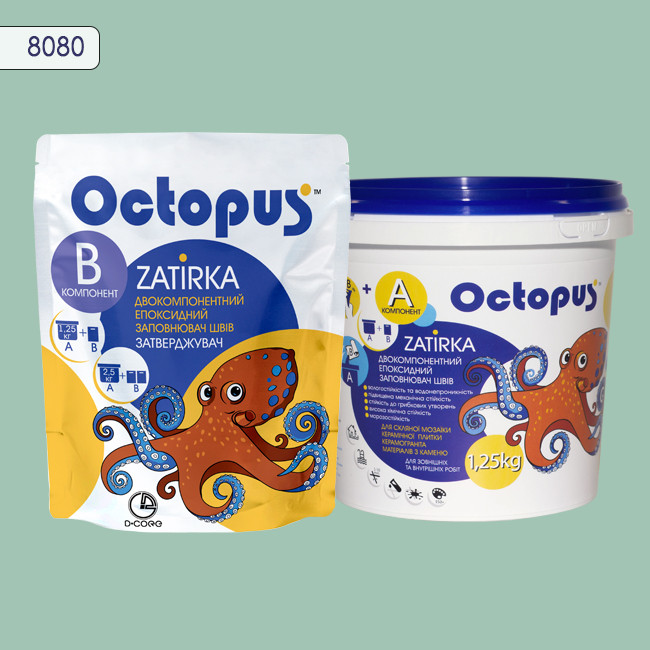 Двухкомпонентная эпоксидная затирка фуга для плитки и мозаики ТМ "OCTOPUS", цвет 8080 1,25 кг 1 Двухкомпонентная эпоксидная затирка фуга для плитки и мозаики ТМ "OCTOPUS", цвет 8080 1,25 кг