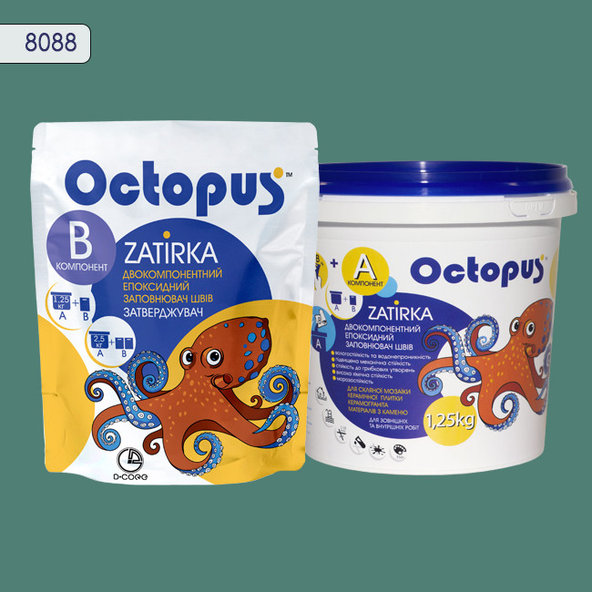 Двухкомпонентная эпоксидная затирка фуга для плитки и мозаики ТМ "OCTOPUS", цвет 8088 1,25 кг 1 Двухкомпонентная эпоксидная затирка фуга для плитки и мозаики ТМ "OCTOPUS", цвет 8088 1,25 кг