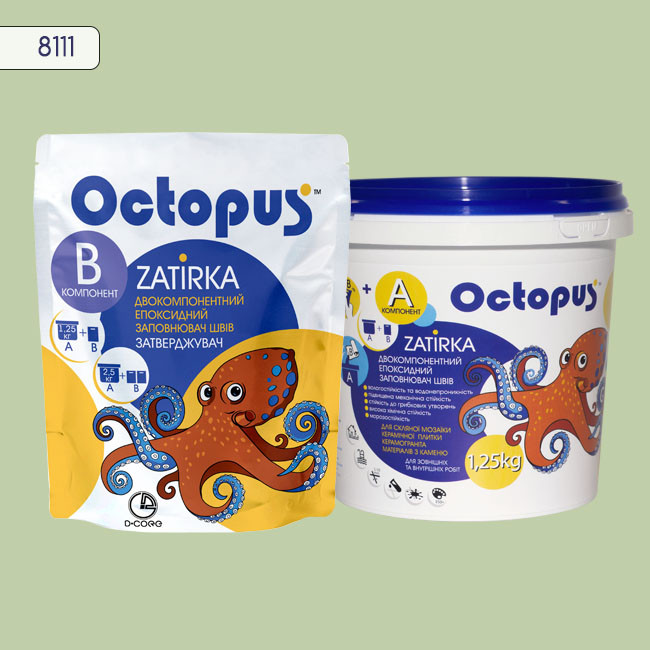 Двухкомпонентная эпоксидная затирка фуга для плитки и мозаики ТМ "OCTOPUS", цвет 8111 1,25 кг 1 Двухкомпонентная эпоксидная затирка фуга для плитки и мозаики ТМ "OCTOPUS", цвет 8111 1,25 кг