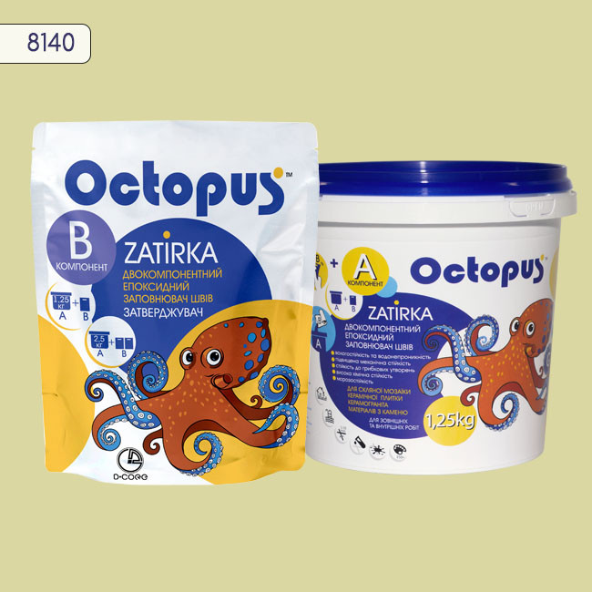 Двухкомпонентная эпоксидная затирка фуга для плитки и мозаики ТМ "OCTOPUS", цвет 8140 1,25 кг 1 Двухкомпонентная эпоксидная затирка фуга для плитки и мозаики ТМ "OCTOPUS", цвет 8140 1,25 кг