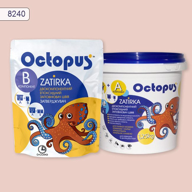 Двухкомпонентная эпоксидная затирка фуга для плитки и мозаики ТМ "OCTOPUS", цвет 8240 1,25 кг 1 Двухкомпонентная эпоксидная затирка фуга для плитки и мозаики ТМ "OCTOPUS", цвет 8240 1,25 кг