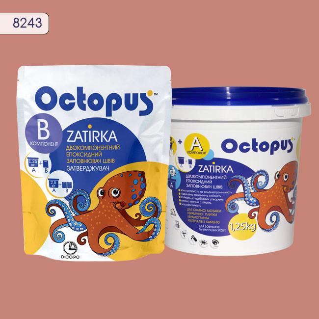 Двухкомпонентная эпоксидная затирка фуга для плитки и мозаики ТМ "OCTOPUS", цвет 8243 1,25 кг 1 Двухкомпонентная эпоксидная затирка фуга для плитки и мозаики ТМ "OCTOPUS", цвет 8243 1,25 кг