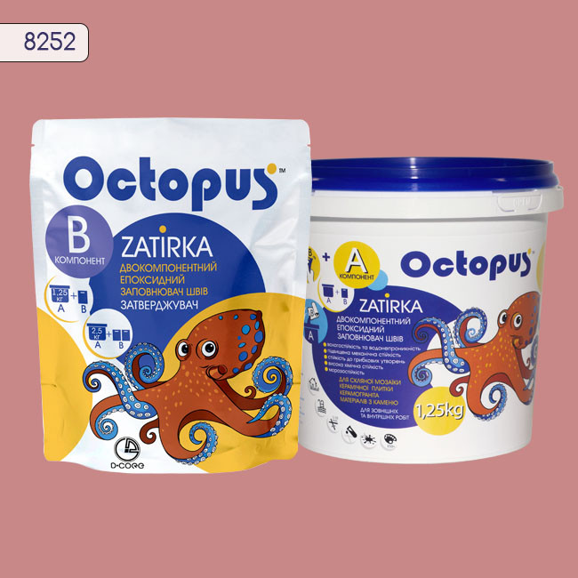 Двухкомпонентная эпоксидная затирка фуга для плитки и мозаики ТМ "OCTOPUS", цвет 8252 1,25 кг 1 Двухкомпонентная эпоксидная затирка фуга для плитки и мозаики ТМ "OCTOPUS", цвет 8252 1,25 кг