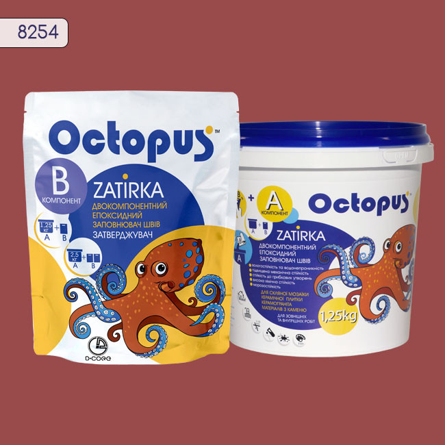 Двухкомпонентная эпоксидная затирка фуга для плитки и мозаики ТМ "OCTOPUS", цвет 8254 1,25 кг 1 Двухкомпонентная эпоксидная затирка фуга для плитки и мозаики ТМ "OCTOPUS", цвет 8254 1,25 кг