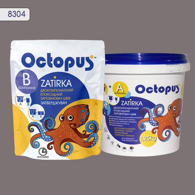 Двухкомпонентная эпоксидная затирка фуга для плитки и мозаики ТМ "OCTOPUS", цвет 8304 1,25 кг 1 Двухкомпонентная эпоксидная затирка фуга для плитки и мозаики ТМ "OCTOPUS", цвет 8304 1,25 кг