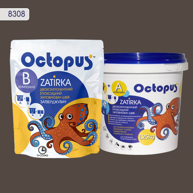 Двухкомпонентная эпоксидная затирка фуга для плитки и мозаики ТМ "OCTOPUS", цвет 8308 1,25 кг 1 Двухкомпонентная эпоксидная затирка фуга для плитки и мозаики ТМ "OCTOPUS", цвет 8308 1,25 кг