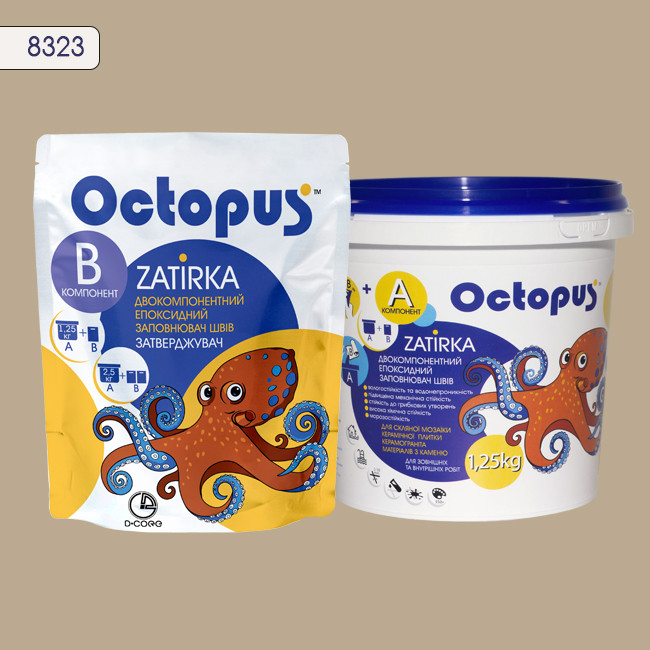 Двухкомпонентная эпоксидная затирка фуга для плитки и мозаики ТМ "OCTOPUS", цвет 8323 1,25 кг 1 Двухкомпонентная эпоксидная затирка фуга для плитки и мозаики ТМ "OCTOPUS", цвет 8323 1,25 кг