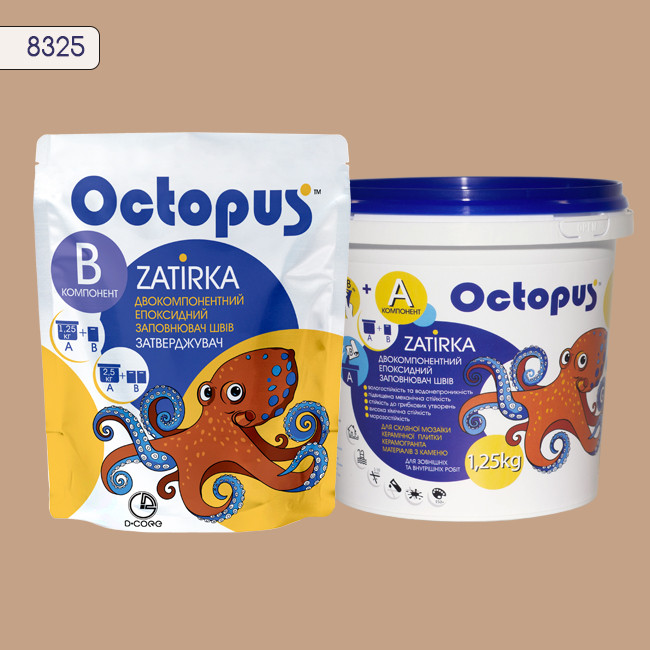 Двухкомпонентная эпоксидная затирка фуга для плитки и мозаики ТМ "OCTOPUS", цвет 8325 1,25 кг 1 Двухкомпонентная эпоксидная затирка фуга для плитки и мозаики ТМ "OCTOPUS", цвет 8325 1,25 кг