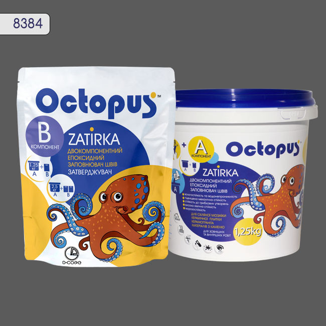 Двухкомпонентная эпоксидная затирка фуга для плитки и мозаики ТМ "OCTOPUS", цвет 8384 1,25 кг. 1 Двухкомпонентная эпоксидная затирка фуга для плитки и мозаики ТМ "OCTOPUS", цвет 8384 1,25 кг.