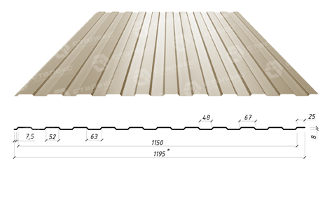 Профнастил стеновой на забор ПС 8 / 0,45 мм / RAL 1015