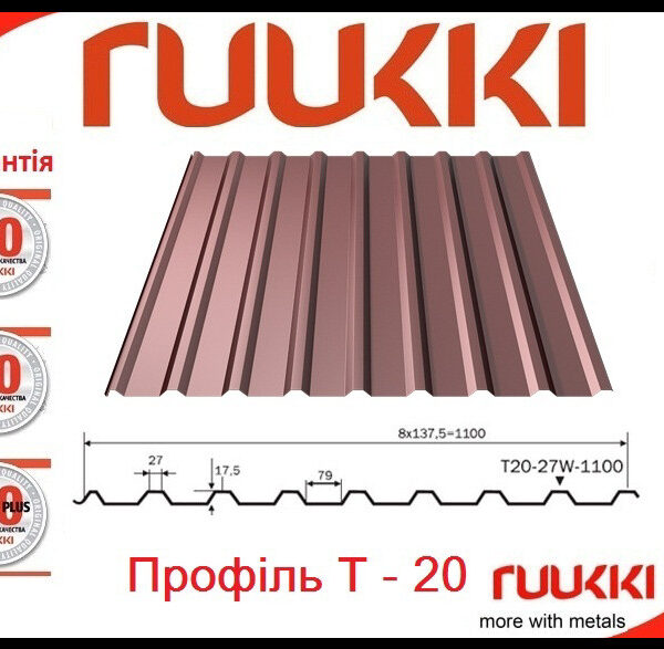 Профнастил T 20-27-1100 / 0,5 мм / Ruukki / ROUGHMATT