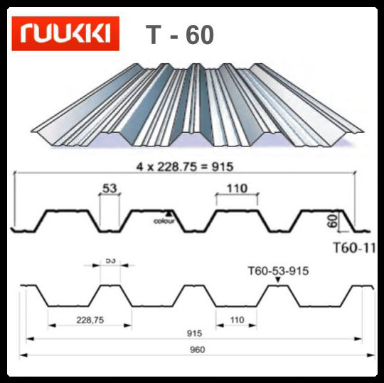 Профнастил Ruukki T60-53L-916